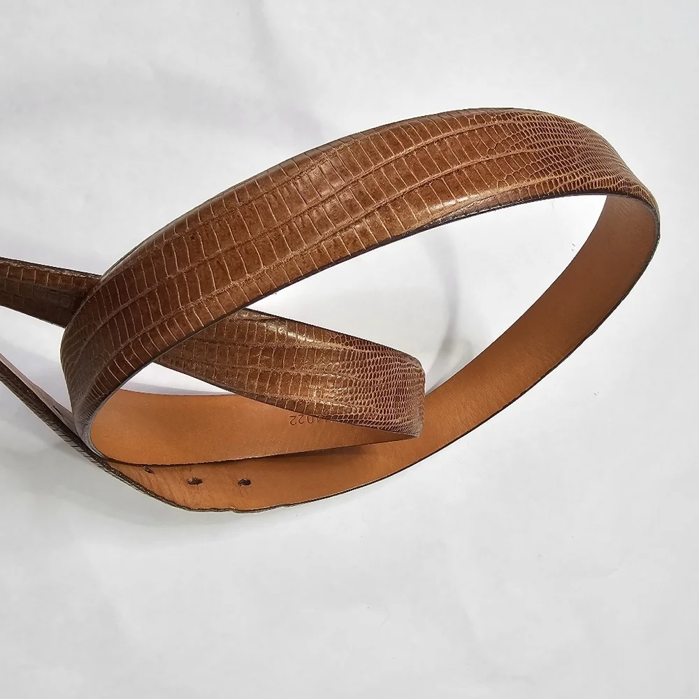 Martin Dingman Men's Brown Leather Belt Lizard Grain Calf Leather Size 38